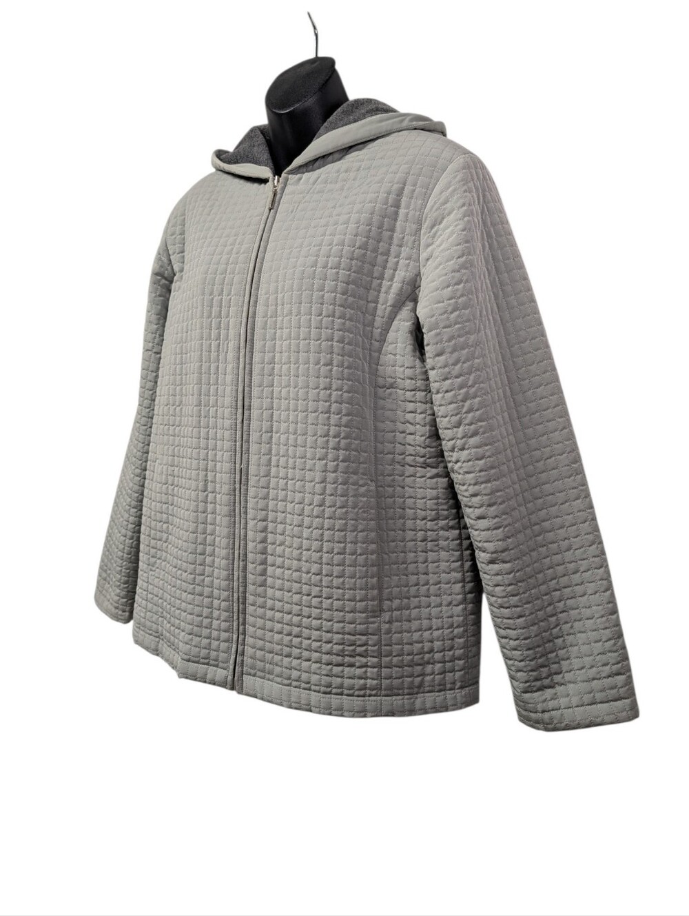 Braetan Women's Gray Quilted Hooded Full Zip Puffer Jacket Size M Pockets - Picture 3 of 7